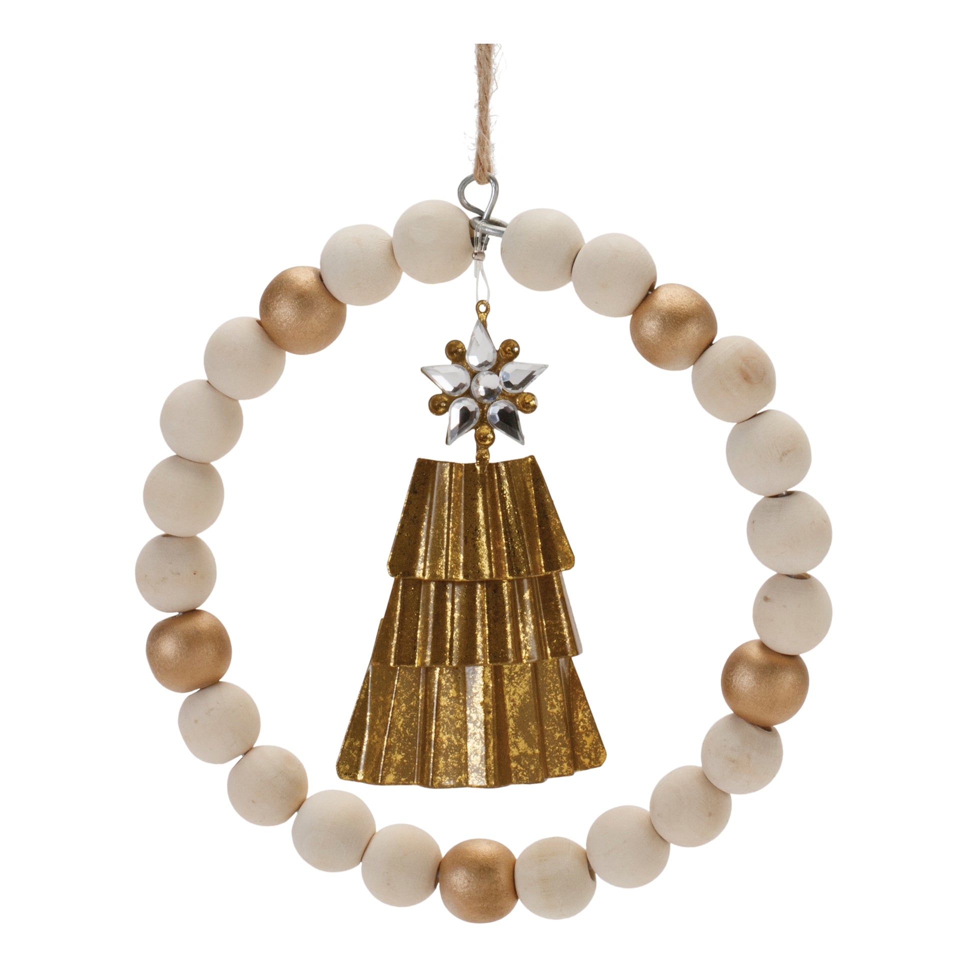 Beaded Wood Tree and Deer Ornament (Set of 6)