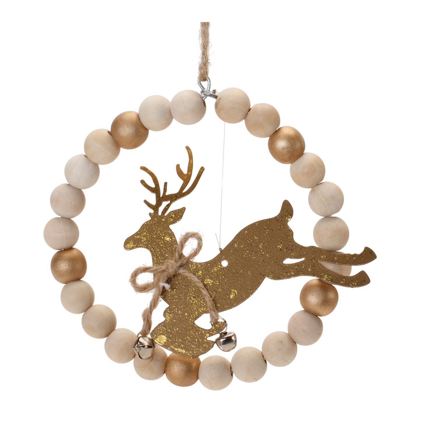 Beaded Wood Tree and Deer Ornament (Set of 6)