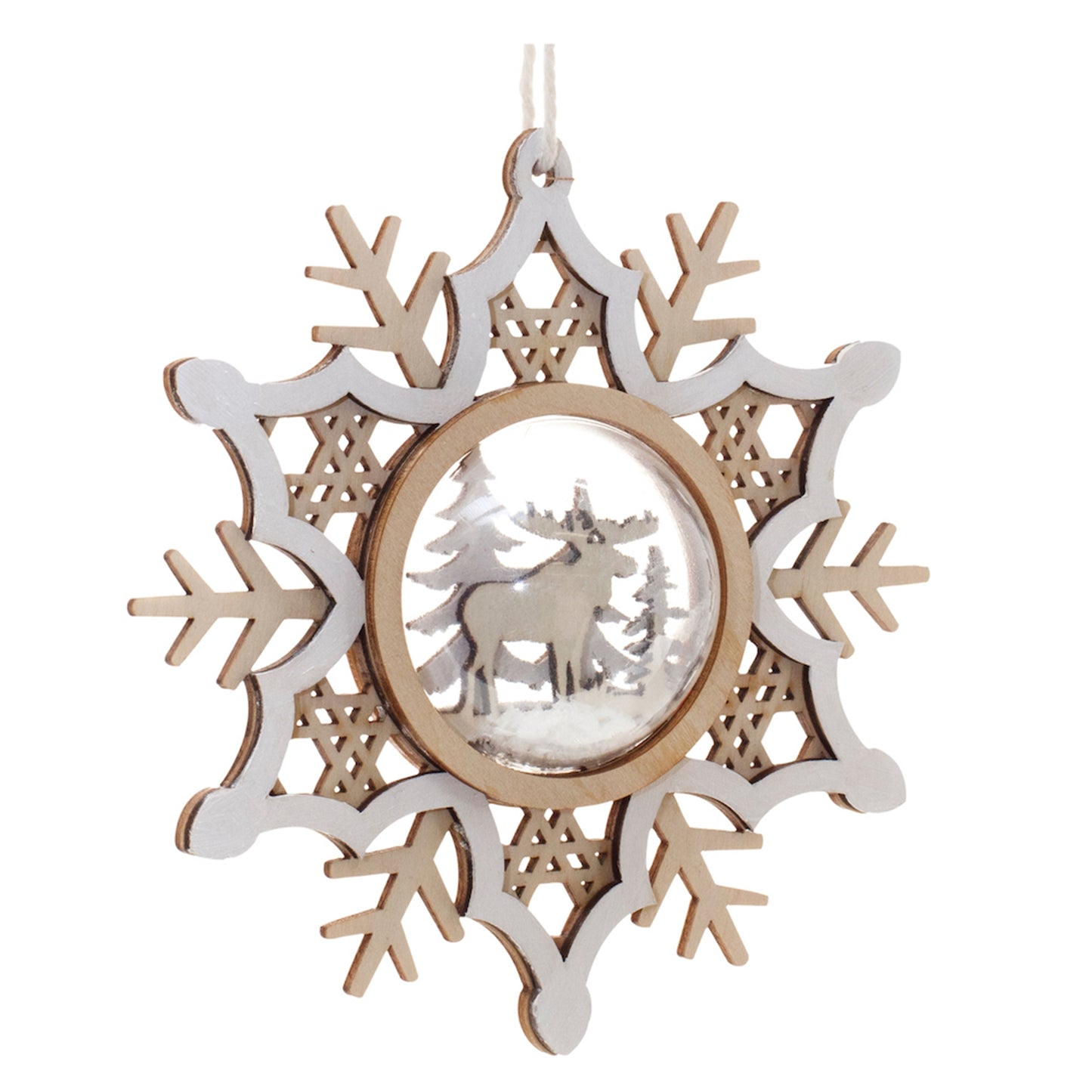 Deer and Tree Snowflake Ornament (Set of 6) 5"H MDF/Plastic