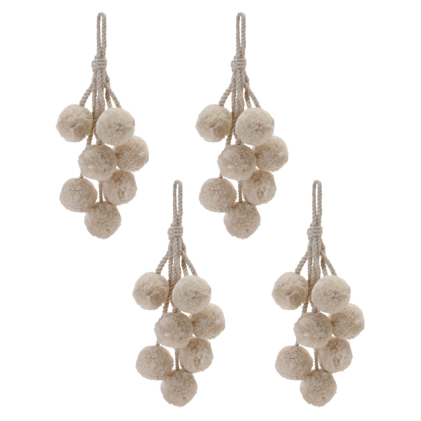 Beige Pom Pom Cluster Drop Ornament (Set of 4)
