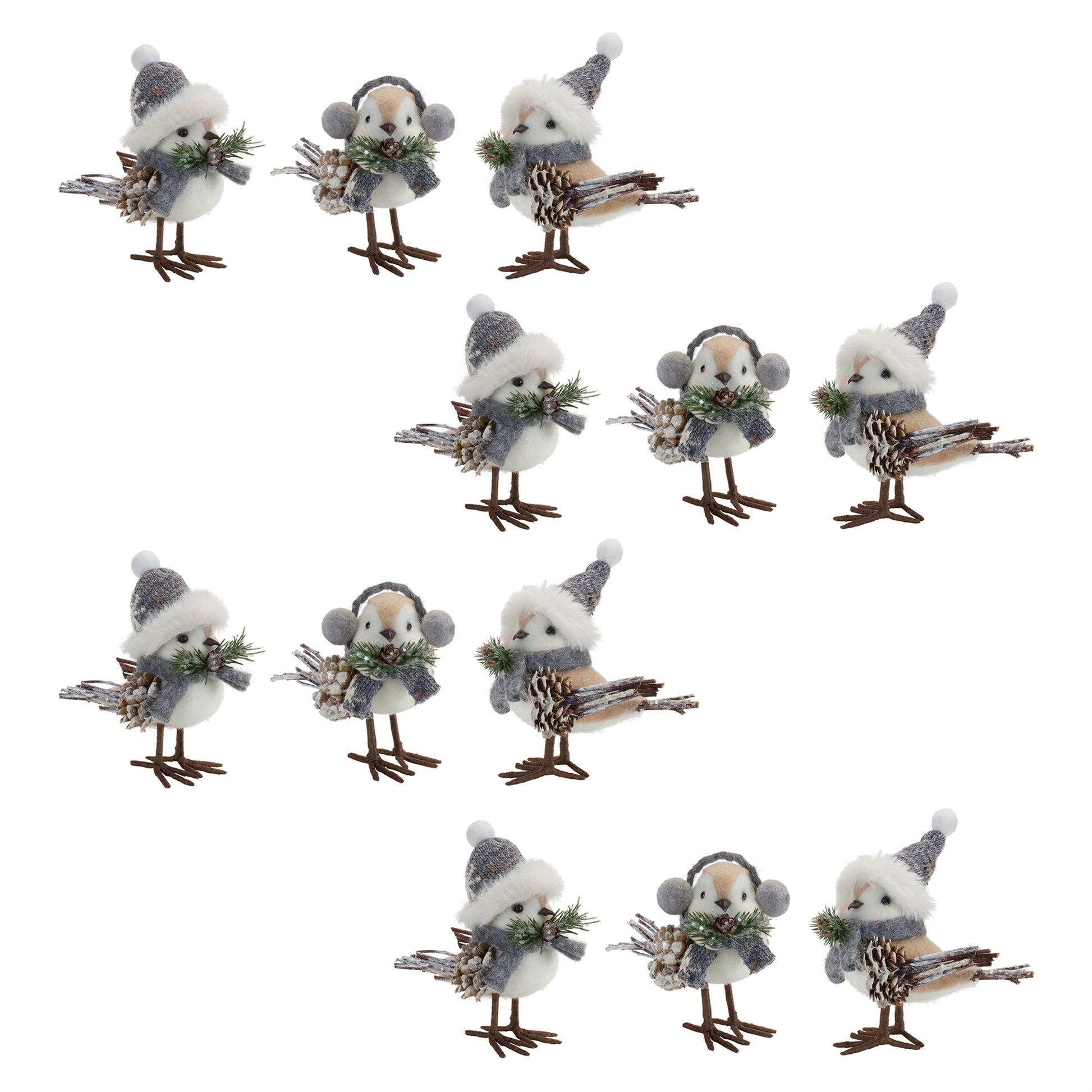Winter Bird Shelf Sitter with Natural Accents (Set of 12)