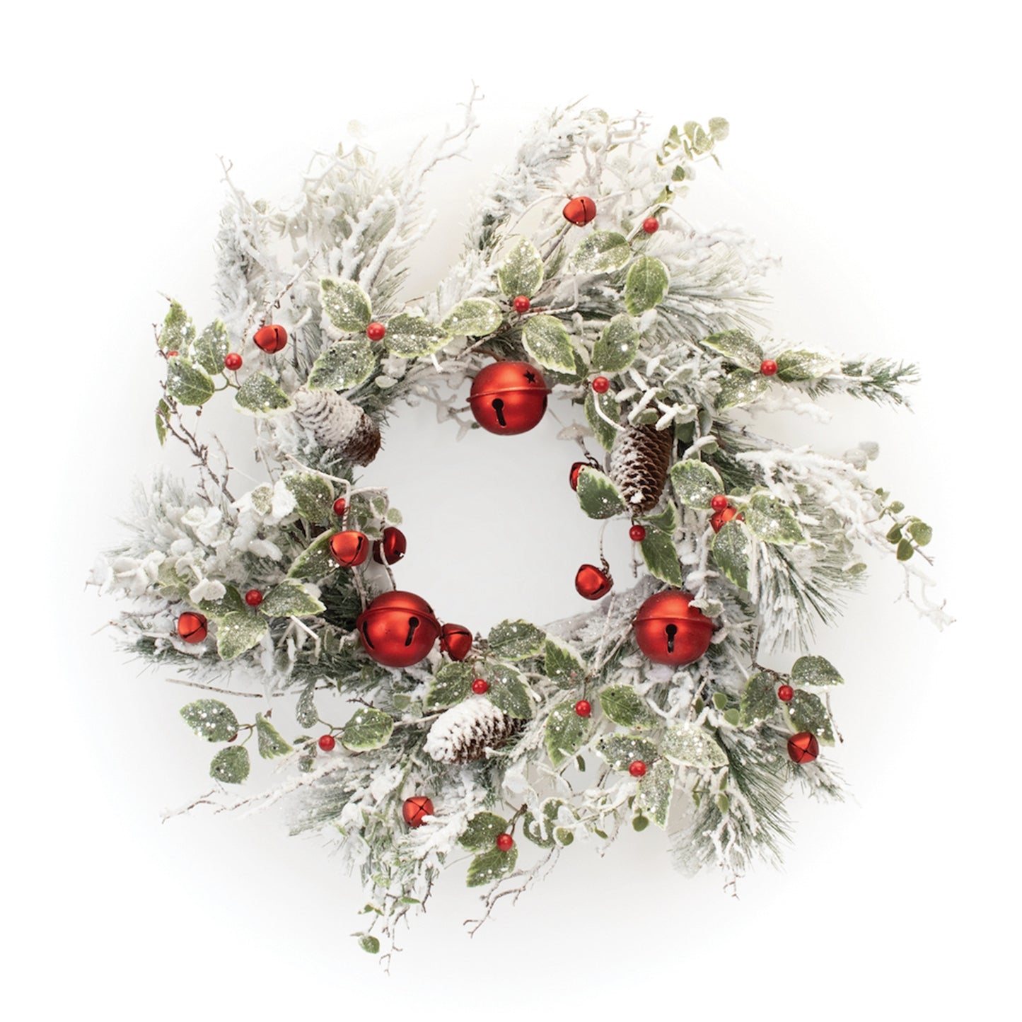 Flocked Pine and Bell Wreath 22"D Polyester/PVC