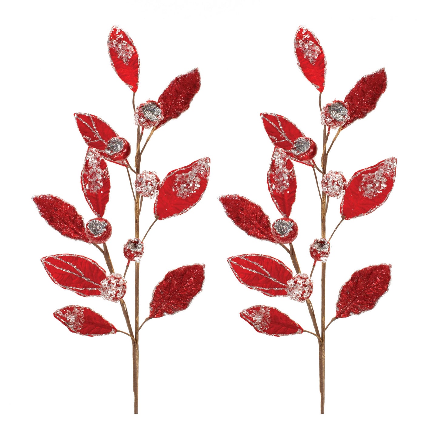 Beaded Red Leaf Stem (Set of 2)