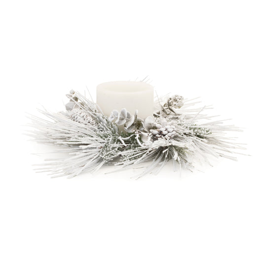 Flocked Mixed Pine Candle Ring 24.5"D PVC (Fits a 6" Candle)