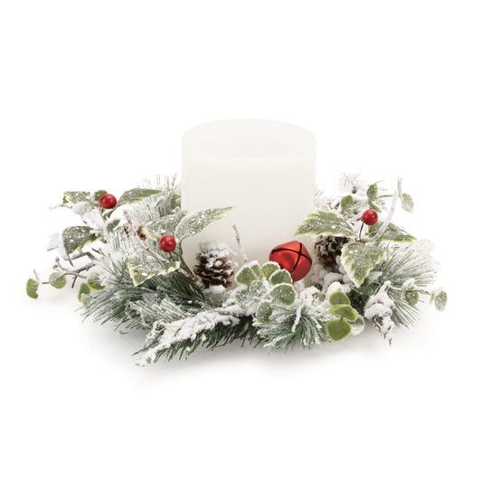 Flocked Pine/Bell Candle Ring (Set of 2) 12.5"D PVC (Fits a 4" Candle)