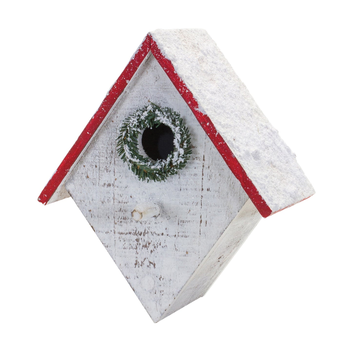 Flocked Wood Birdhouse with Wreath Accent (Set of 4)