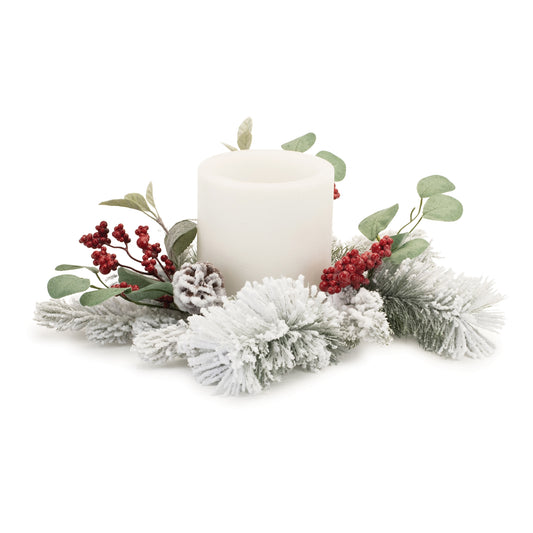 Flocked Pine Candle Ring 16"D PVC (Fits a 6" Candle)