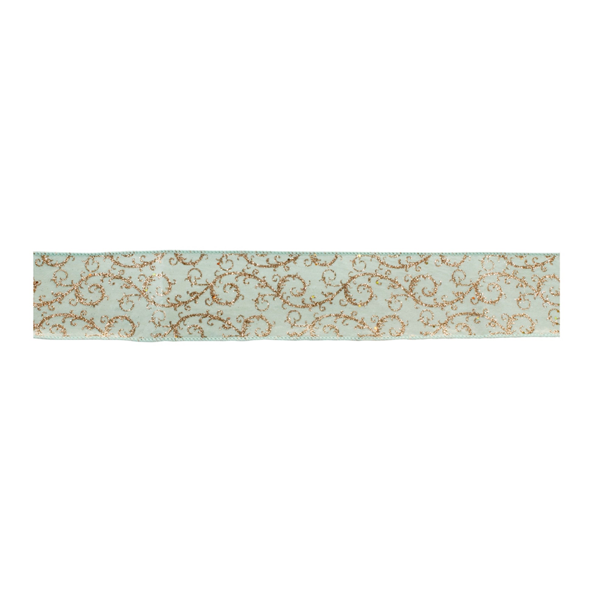 Orante Green and Gold Glitter Wired Ribbon 4" x 10 yds.