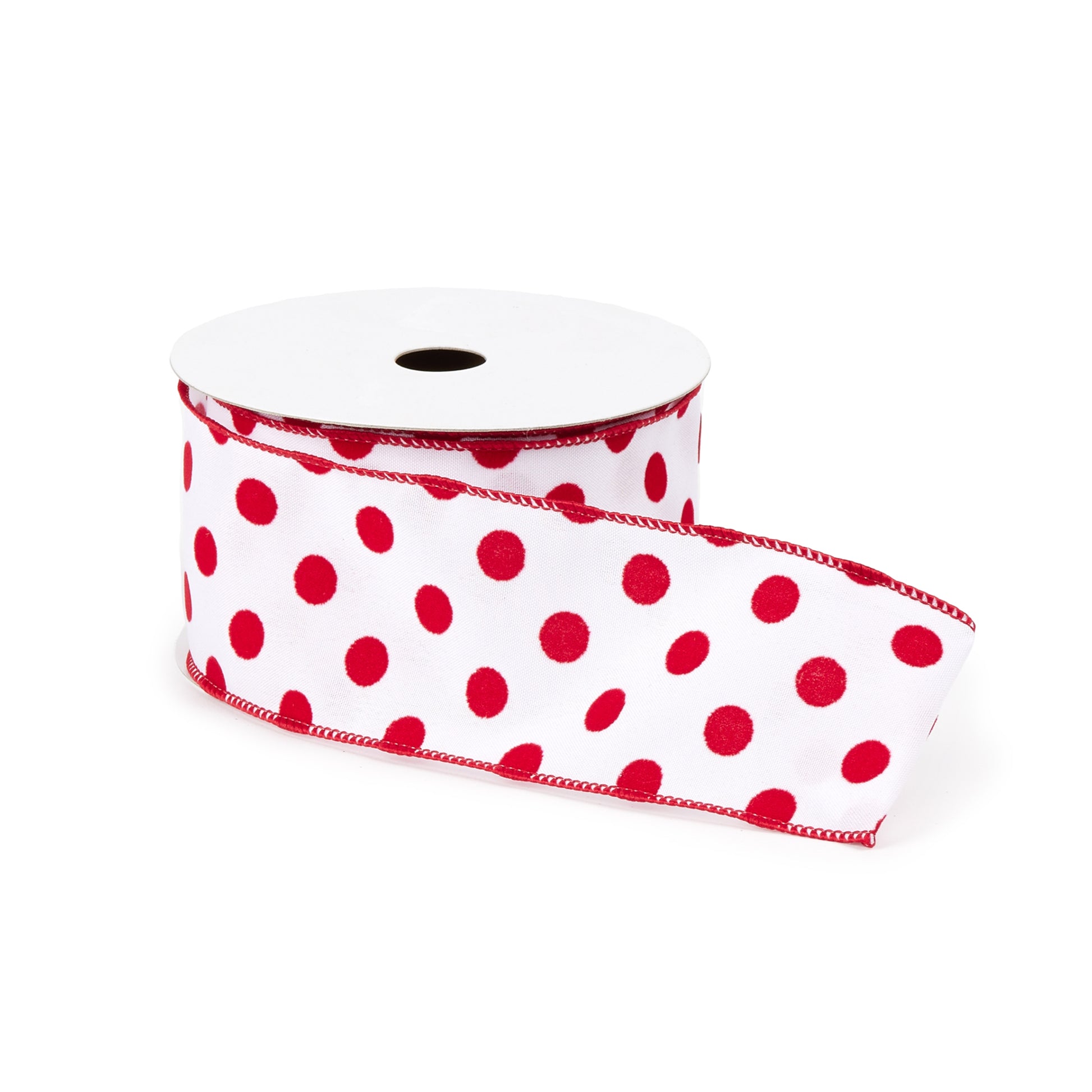 Red and White Polka Dot Wired Ribbon (Set of 2)