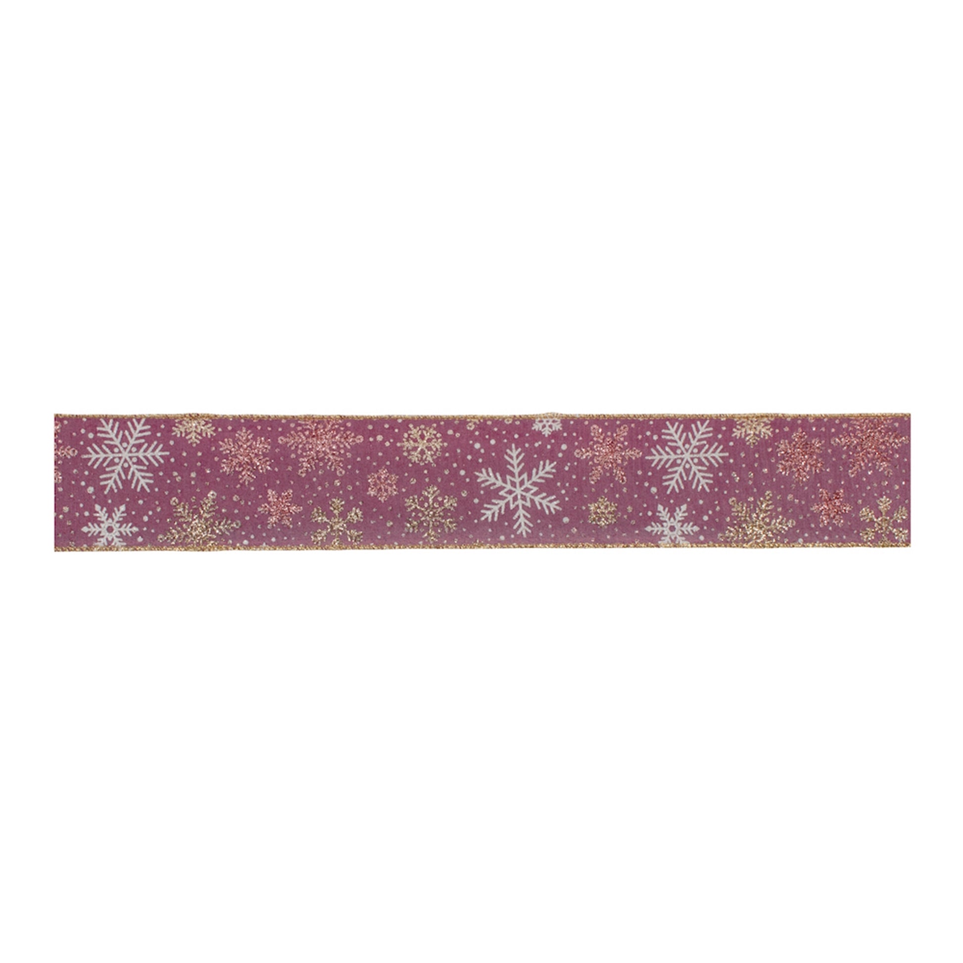 Mauve and Glitter Snowflake Wired Ribbon 2.5" x 10yds.