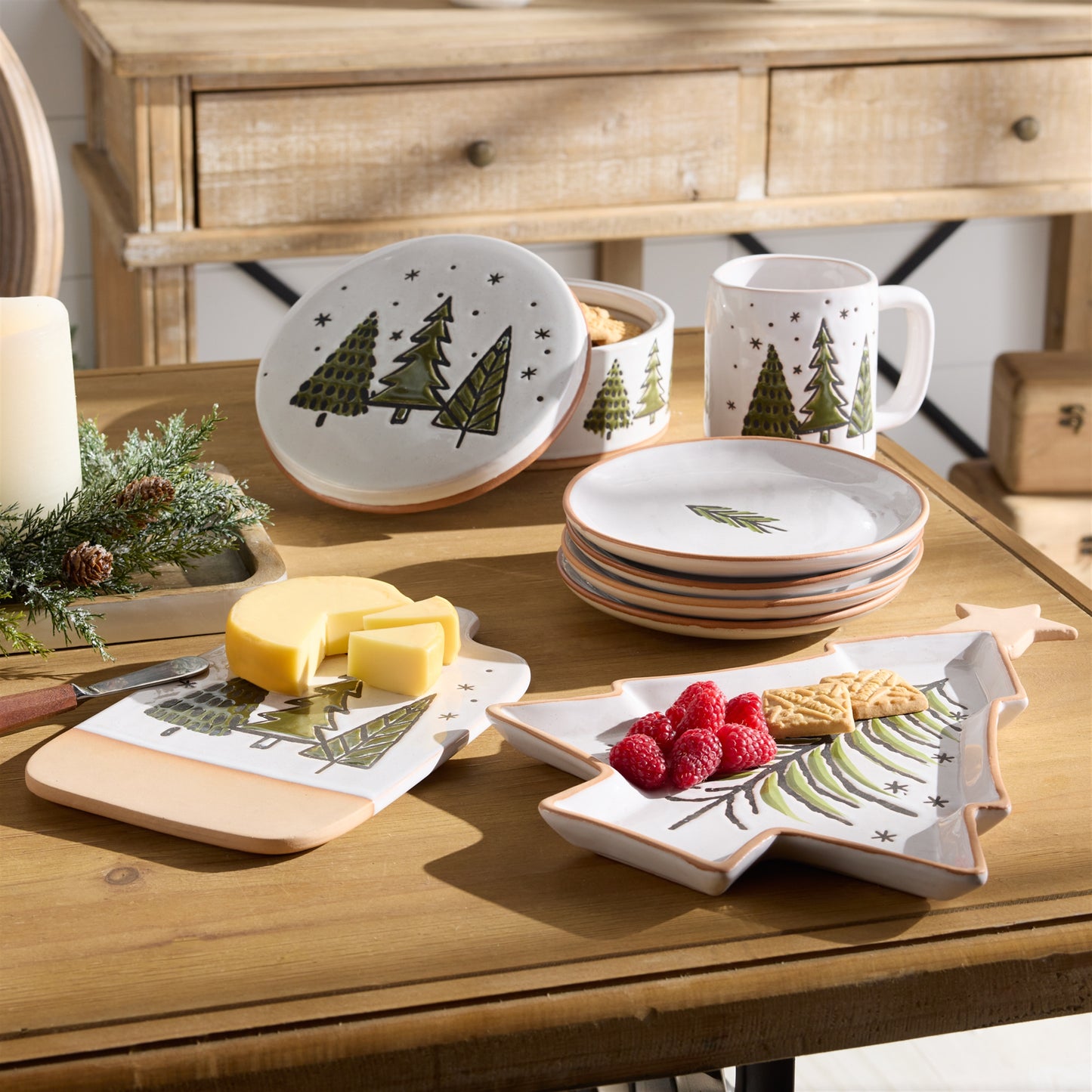 Ceramic Pine Tree Cutting Board Tray (Set of 4)