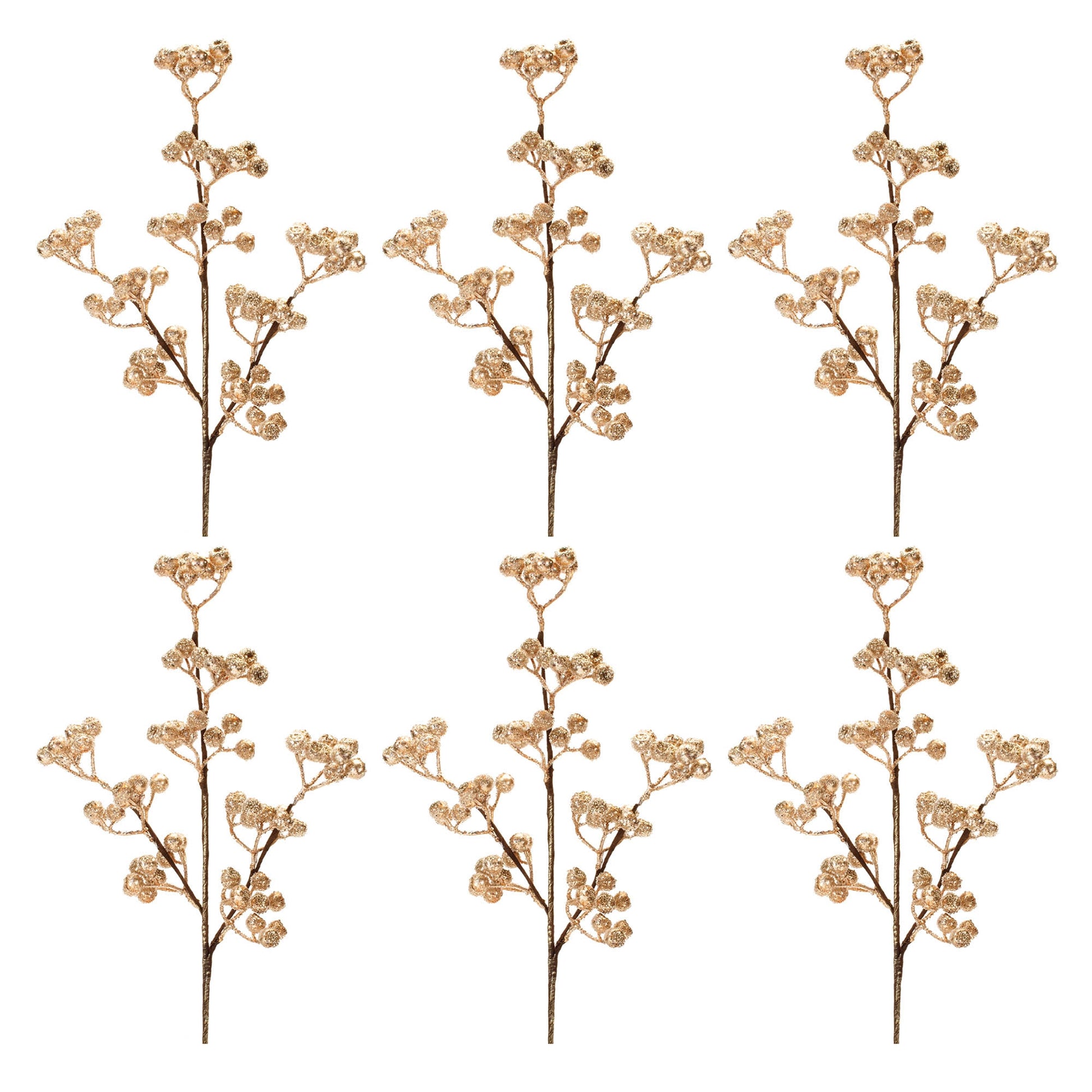 Glittered Gold Berry Spray (Set of 6)