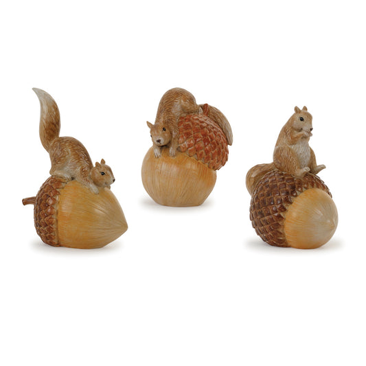 Squirrel w/Acorn (Set of 3) 5"H, 5.75"H, 7"H Resin