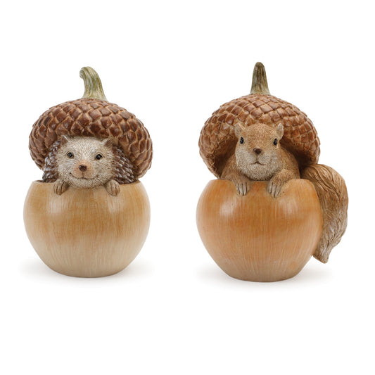 Hedgehog and Squirrel w/Acorn (Set of 2) 6.25"H, 6.75"H Resin