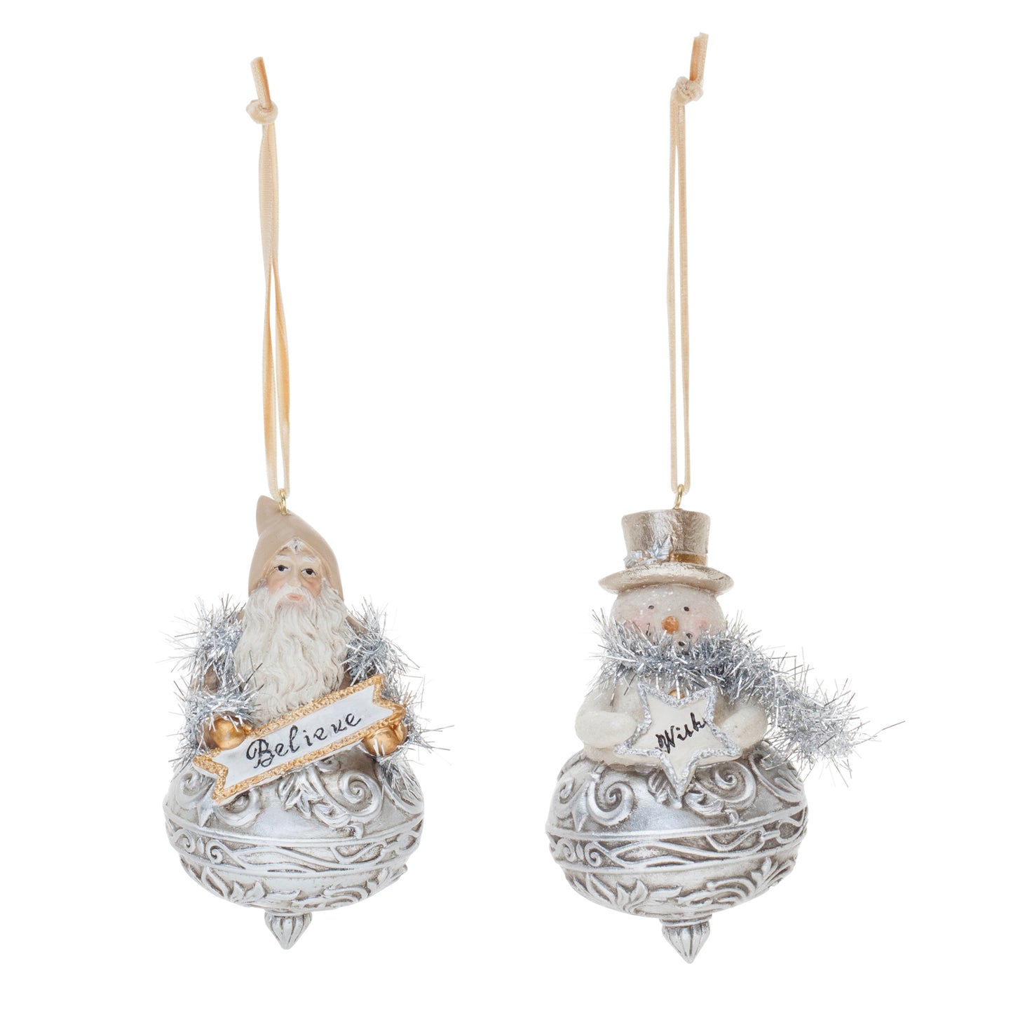 Ornate Santa and Snowman Finial Ornament (Set of 6)