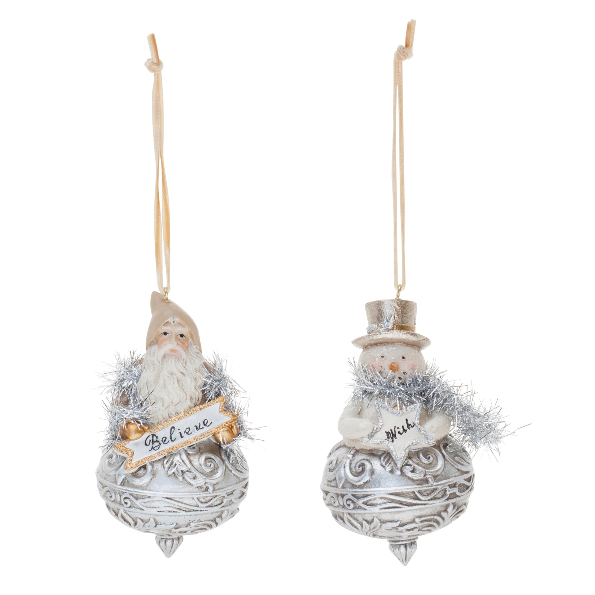 Ornate Santa and Snowman Finial Ornament (Set of 6)