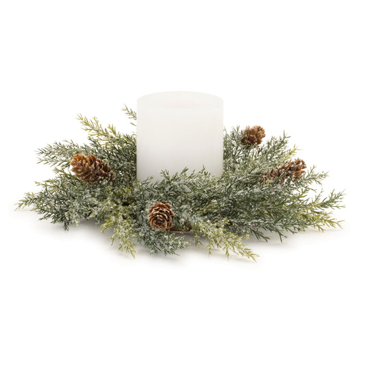 Icy Pine Candle Ring (Set of 2) 10"D Plastic (Fits a 4" Candle)