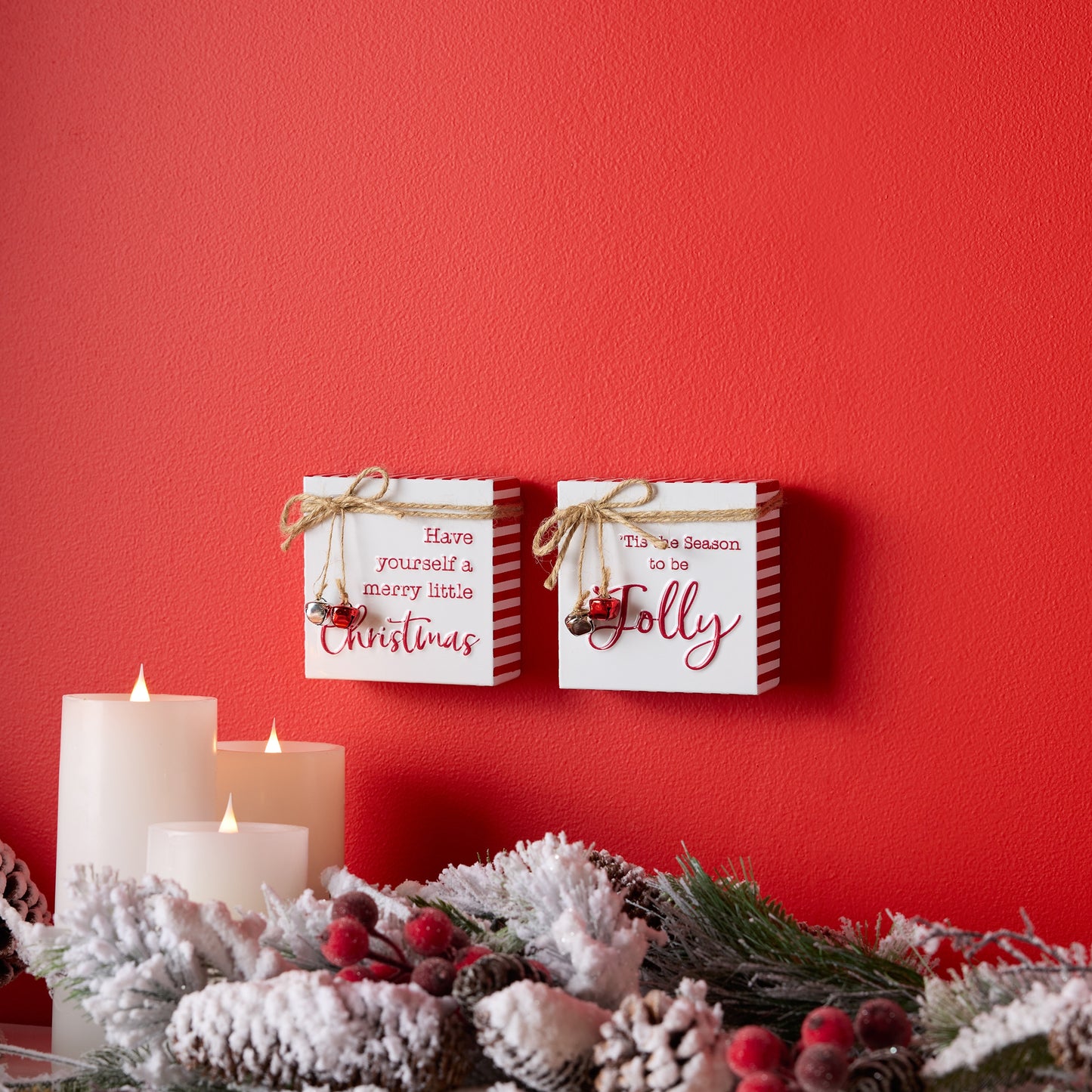 Metal Christmas Sentiment Sign with Bell Accents (Set of 2)