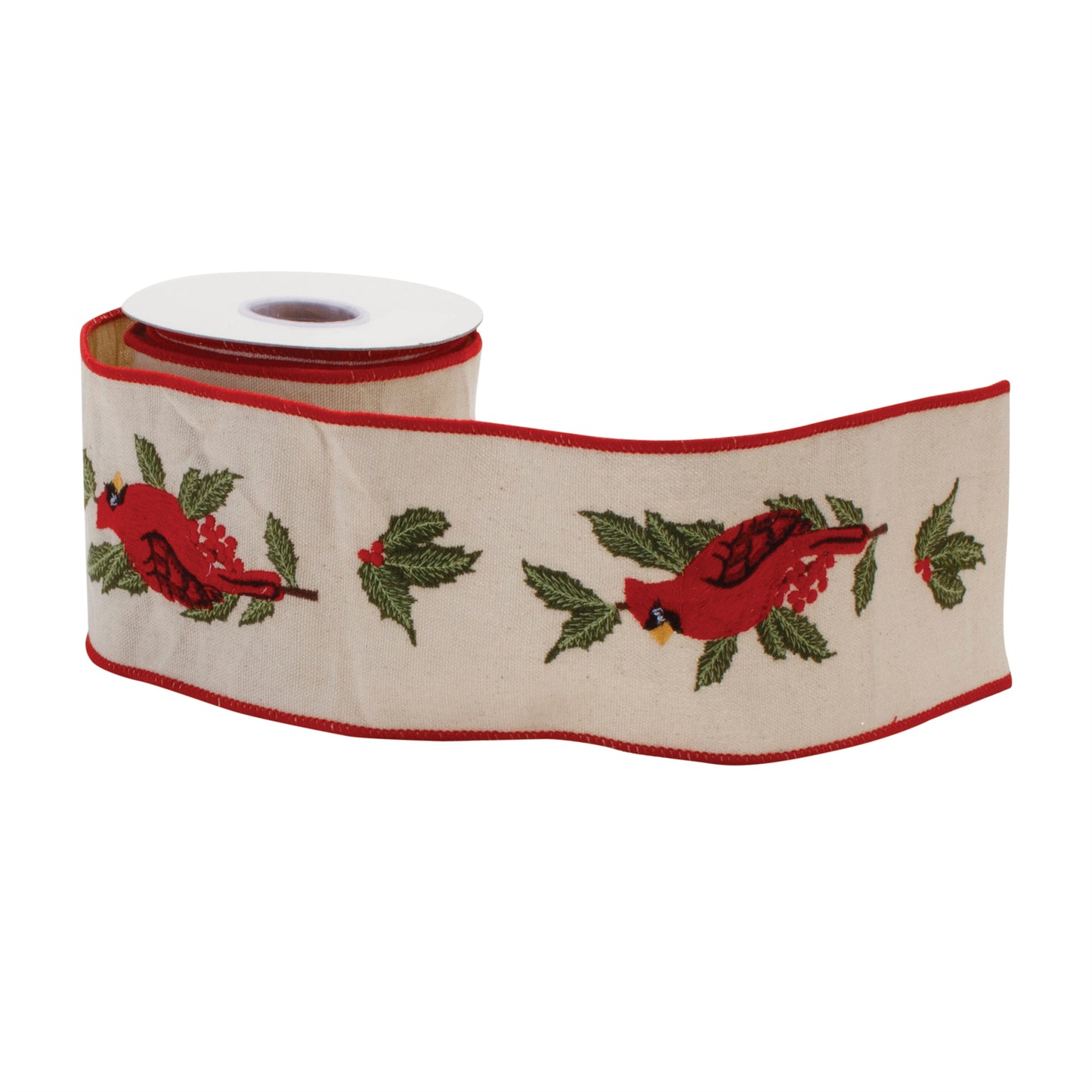Embroidered Winter Cardinal Ribbon 4" x 5 yds.