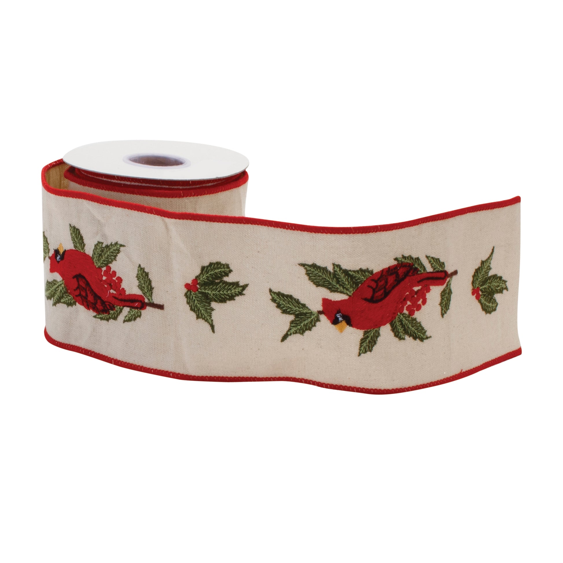 Embroidered Winter Cardinal Ribbon 4" x 5 yds.