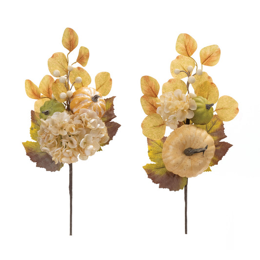 Hydrangea/Pumpkin Pick (Set of 2) 16.75"H, 17.5"H Polyester