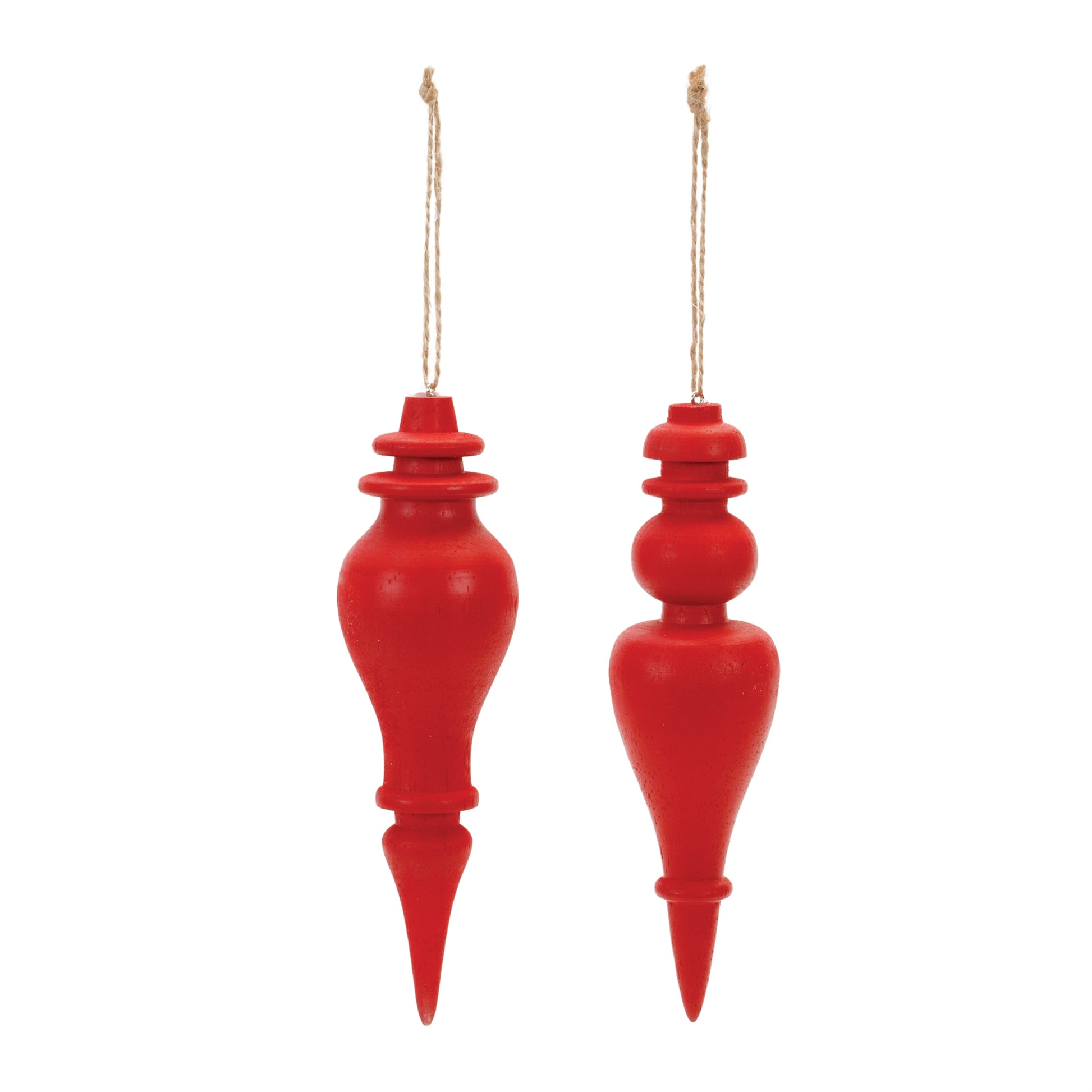 Red Wood Finial Drop Ornament (Set of 6)