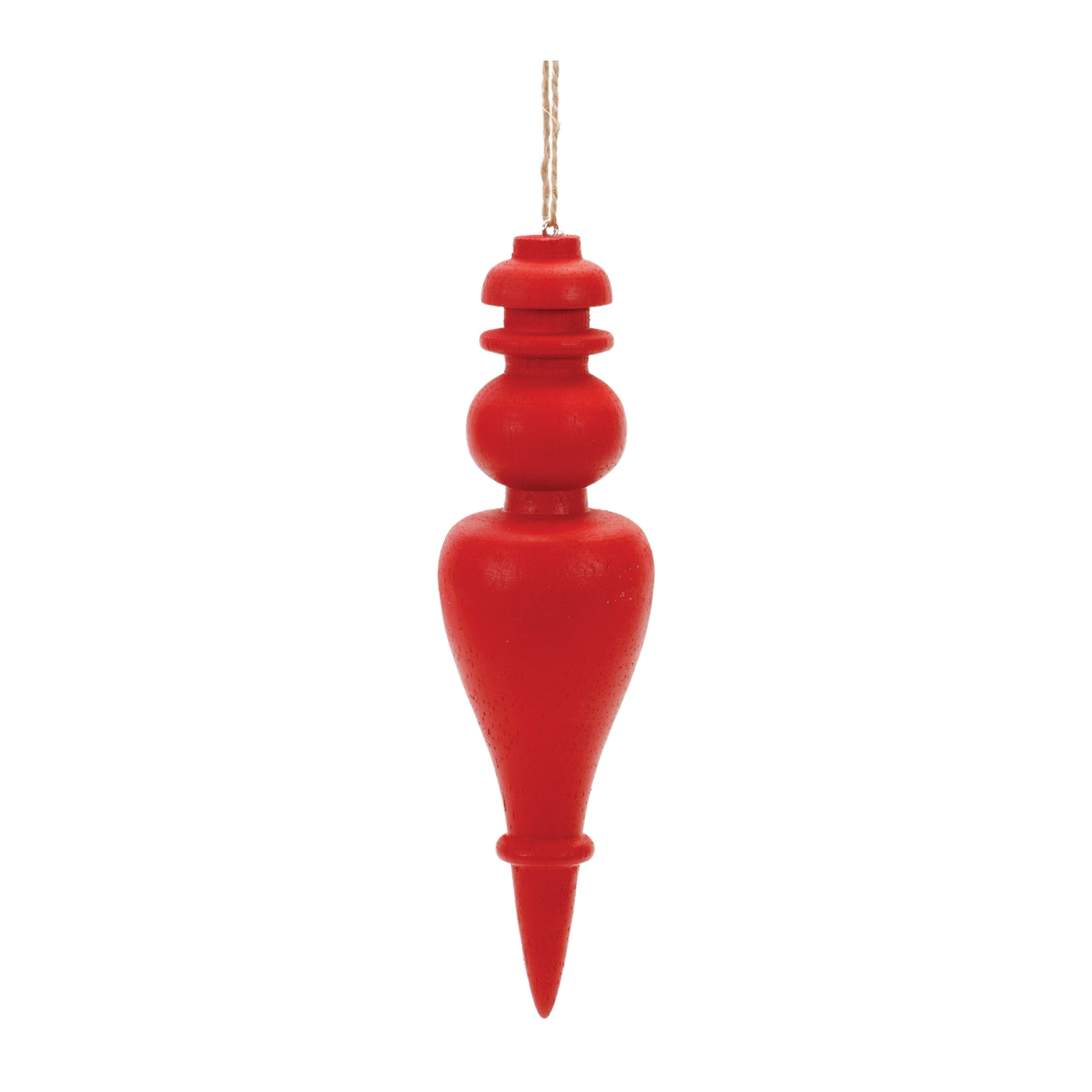 Red Wood Finial Drop Ornament (Set of 6)