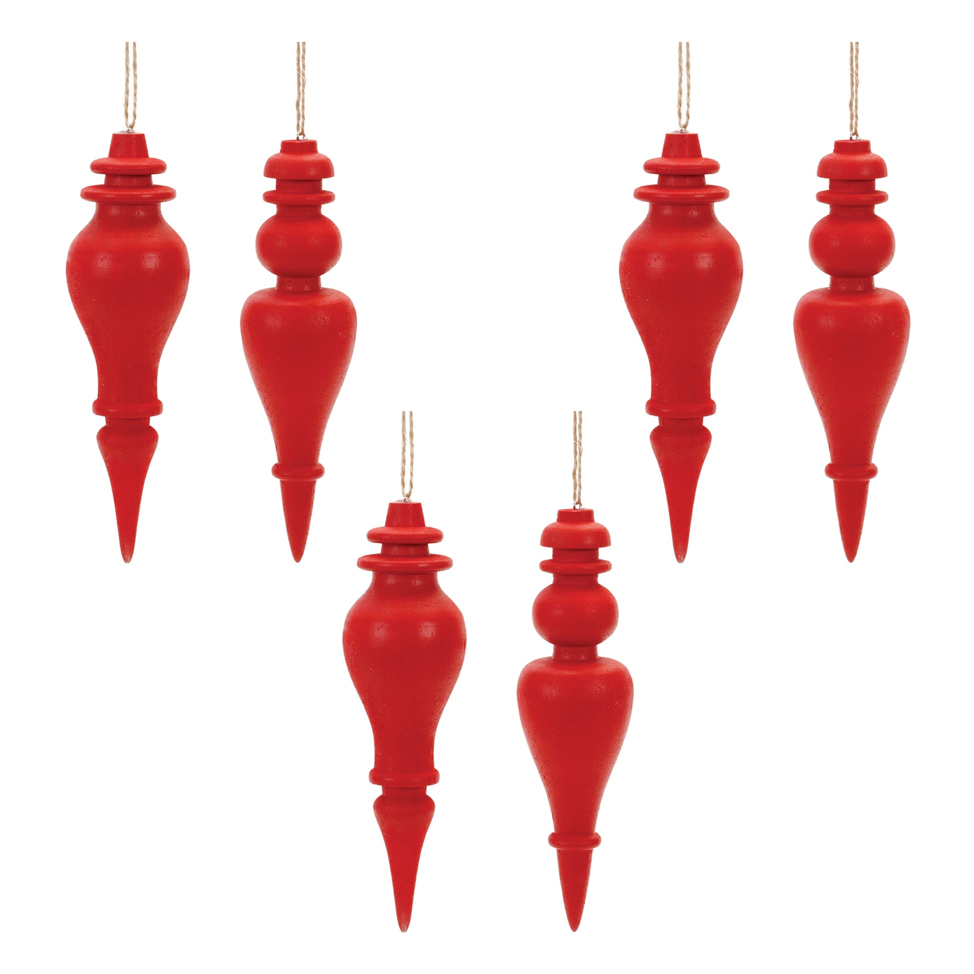 Red Wood Finial Drop Ornament (Set of 6)