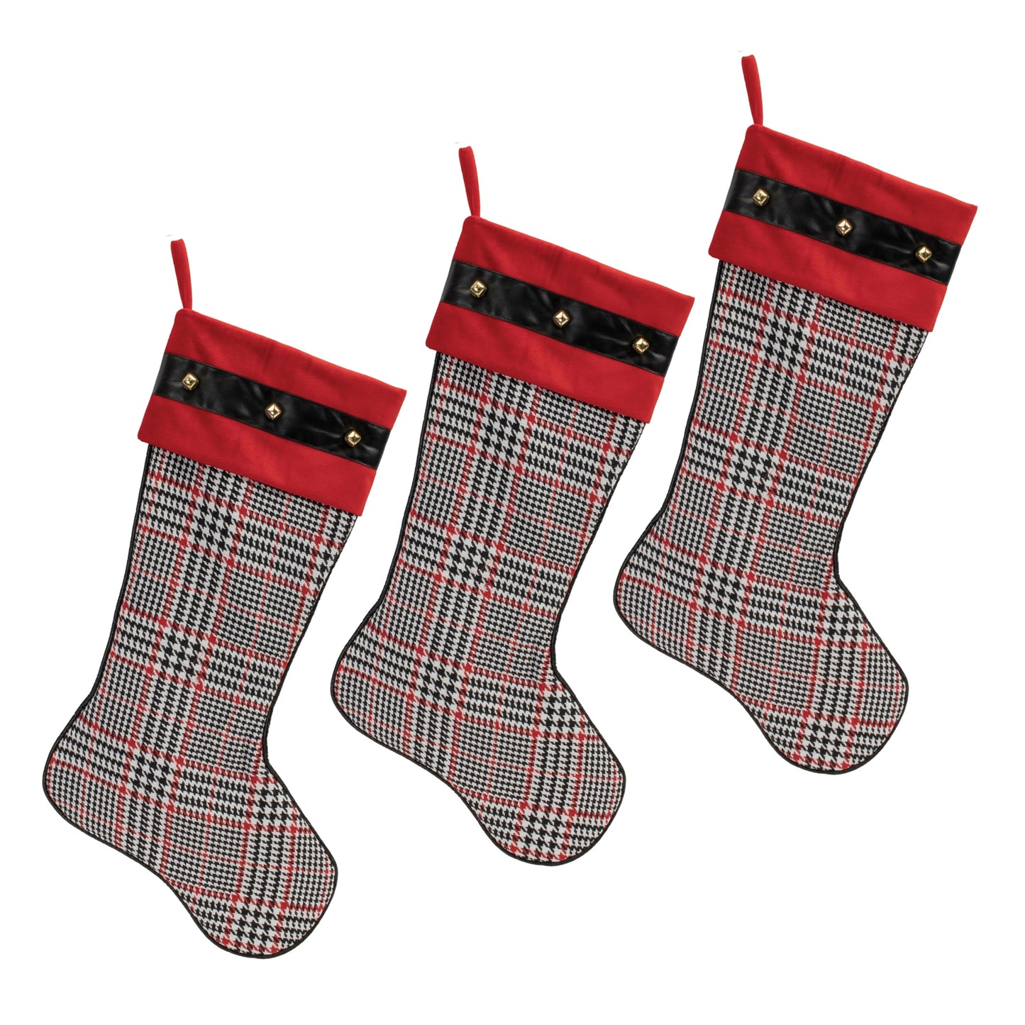 Houndstooth Plaid Holiday Stocking (Set of 3)