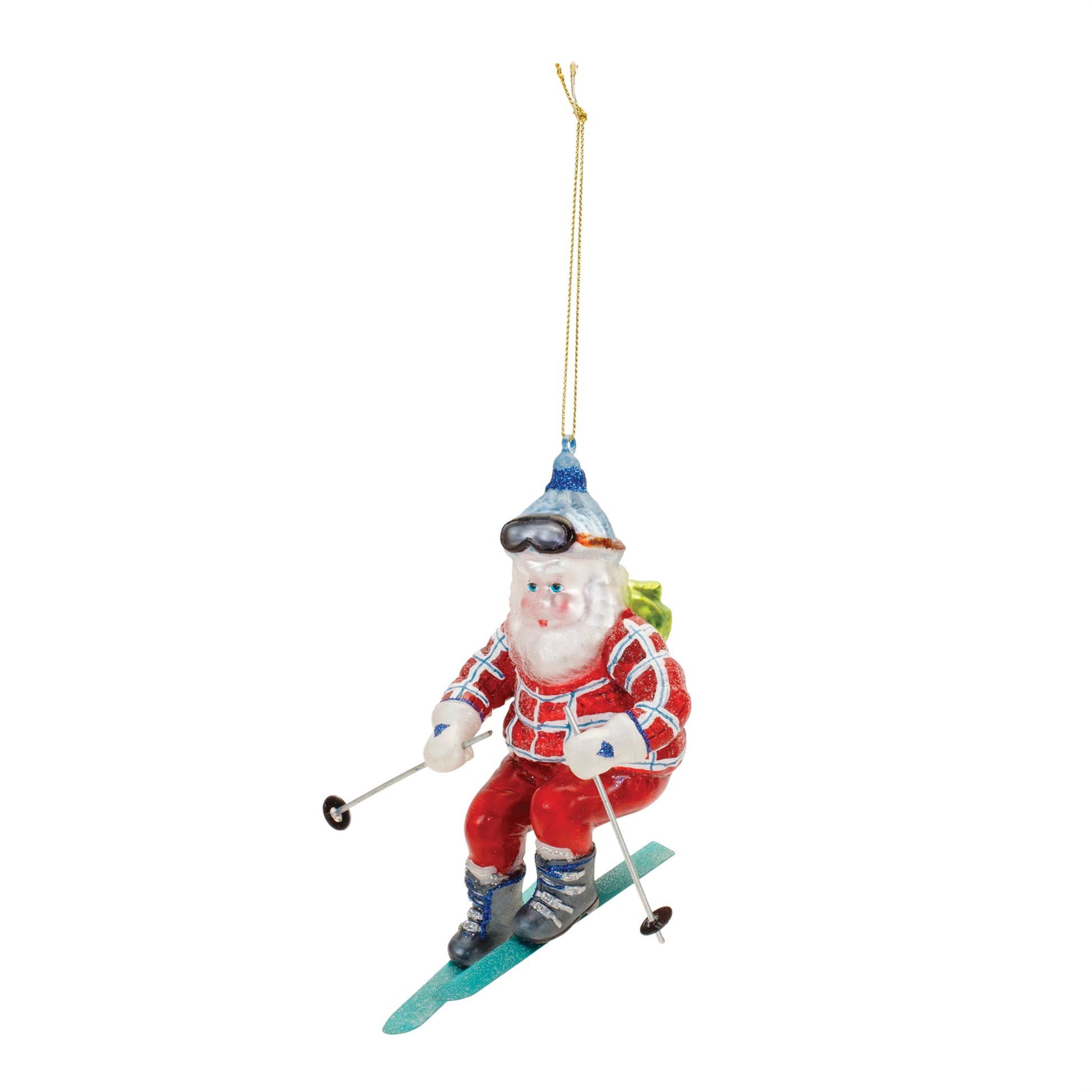 Glass Ski Santa Ornament (Set of 6)