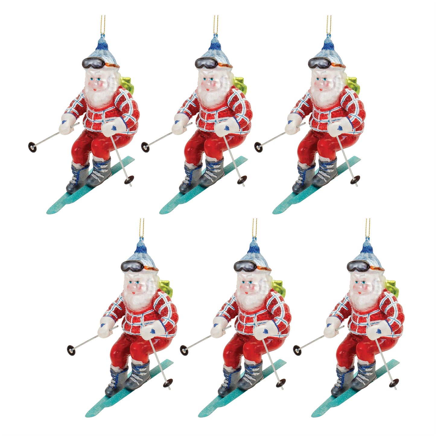Glass Ski Santa Ornament (Set of 6)