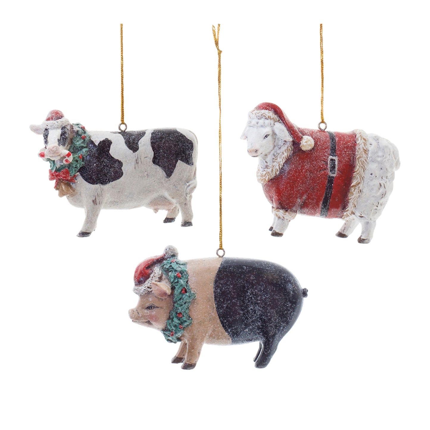 Holiday Farm Animal Ornaments (Set of 12) 3.5"L x 2.5"H Resin