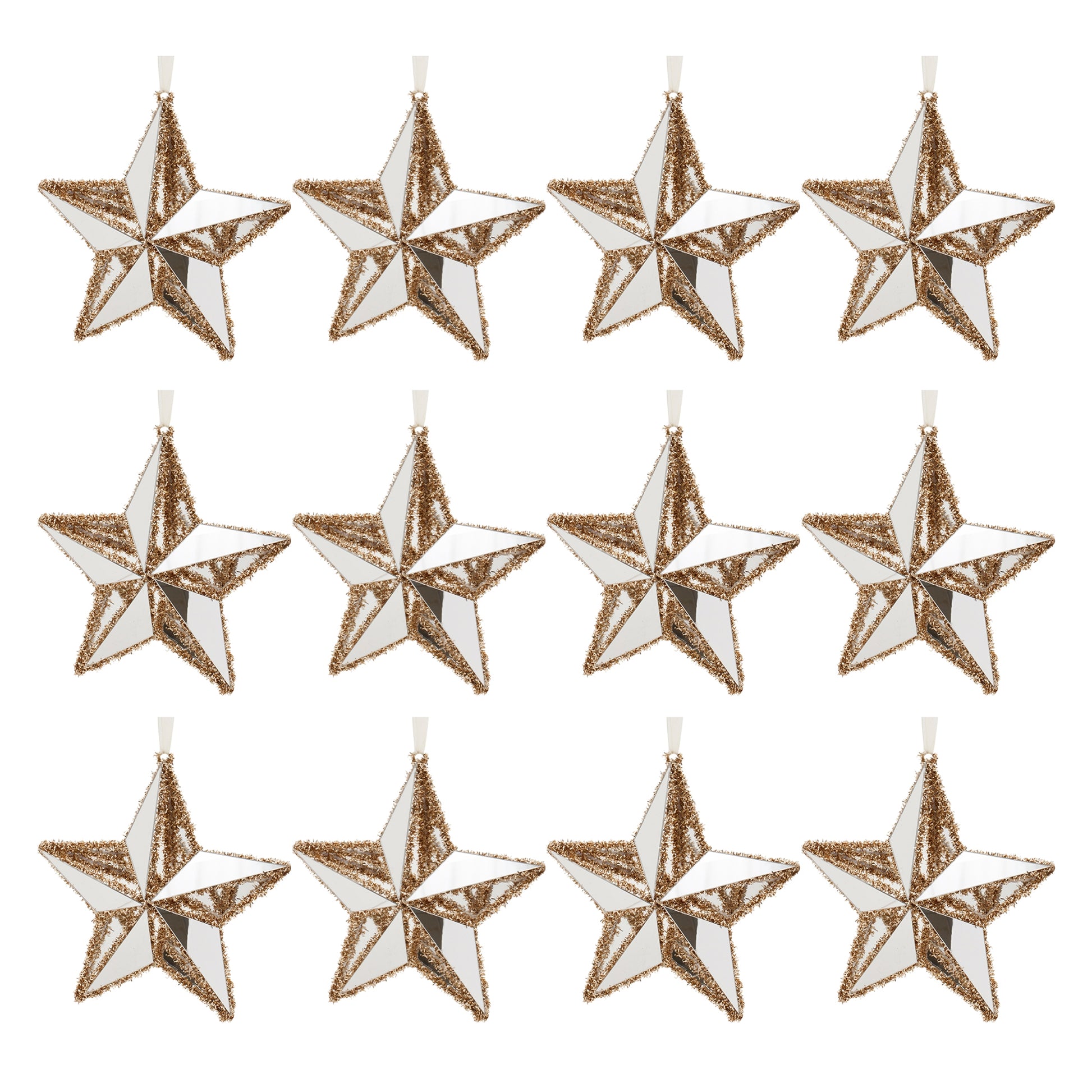 Gold Tinsel Star Ornament (Set of 12)
