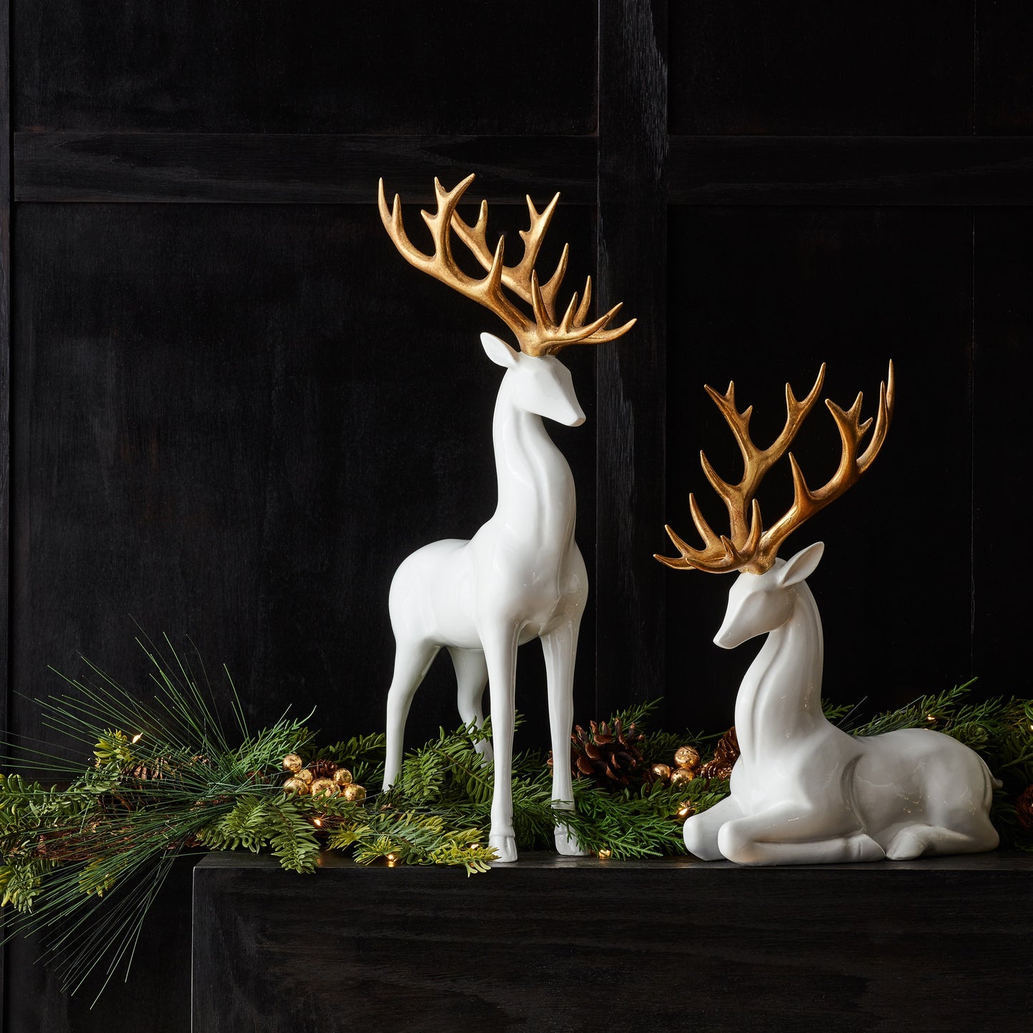 Modern Holiday Deer with Gold Antler Accent (Set of 2)