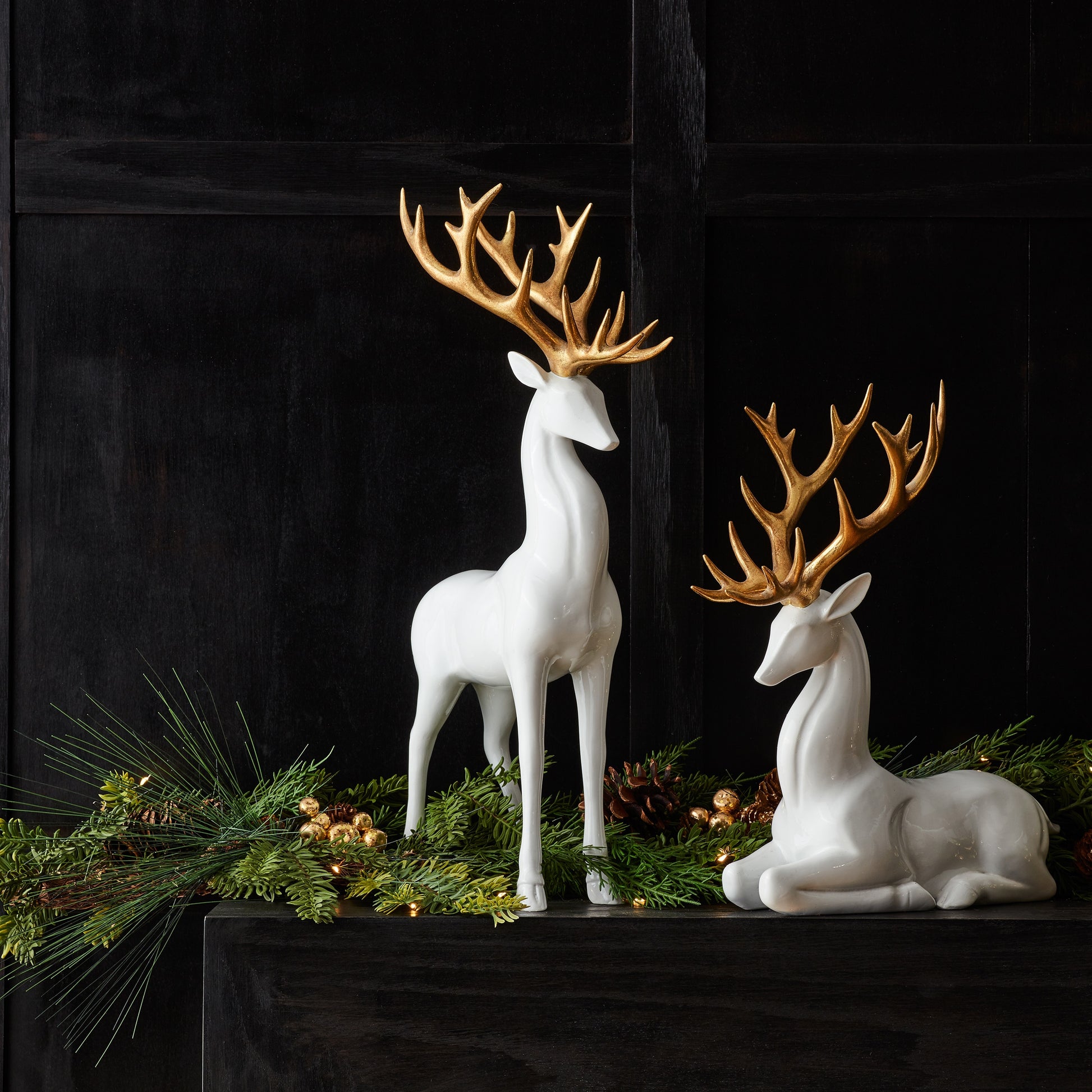 Modern Holiday Deer with Gold Antler Accent (Set of 2)