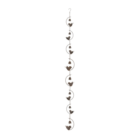 Bird and Bell Rain Chain 70"L Iron