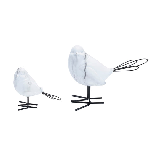 Marble Print Bird Figurine (Set of 4)