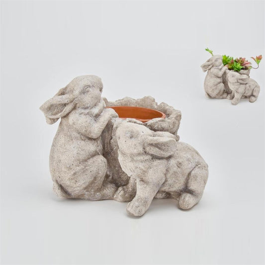 Stone Garden Rabbit Planter 14.5"L