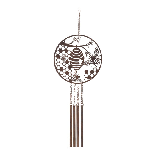 Bronze Metal Bumble Bee Wind Chime 33"H