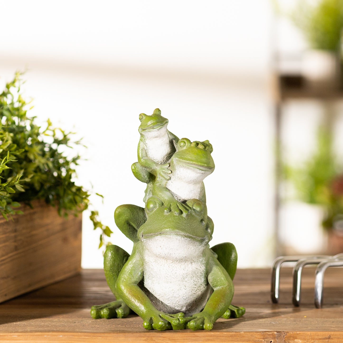 Triple Garden Frog Stack Statue 9"H