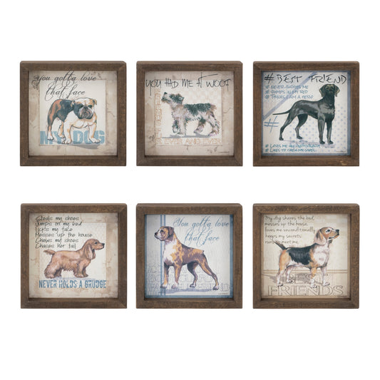 Framed Dog Print (Set of 6) 6"SQ Wood/MDF