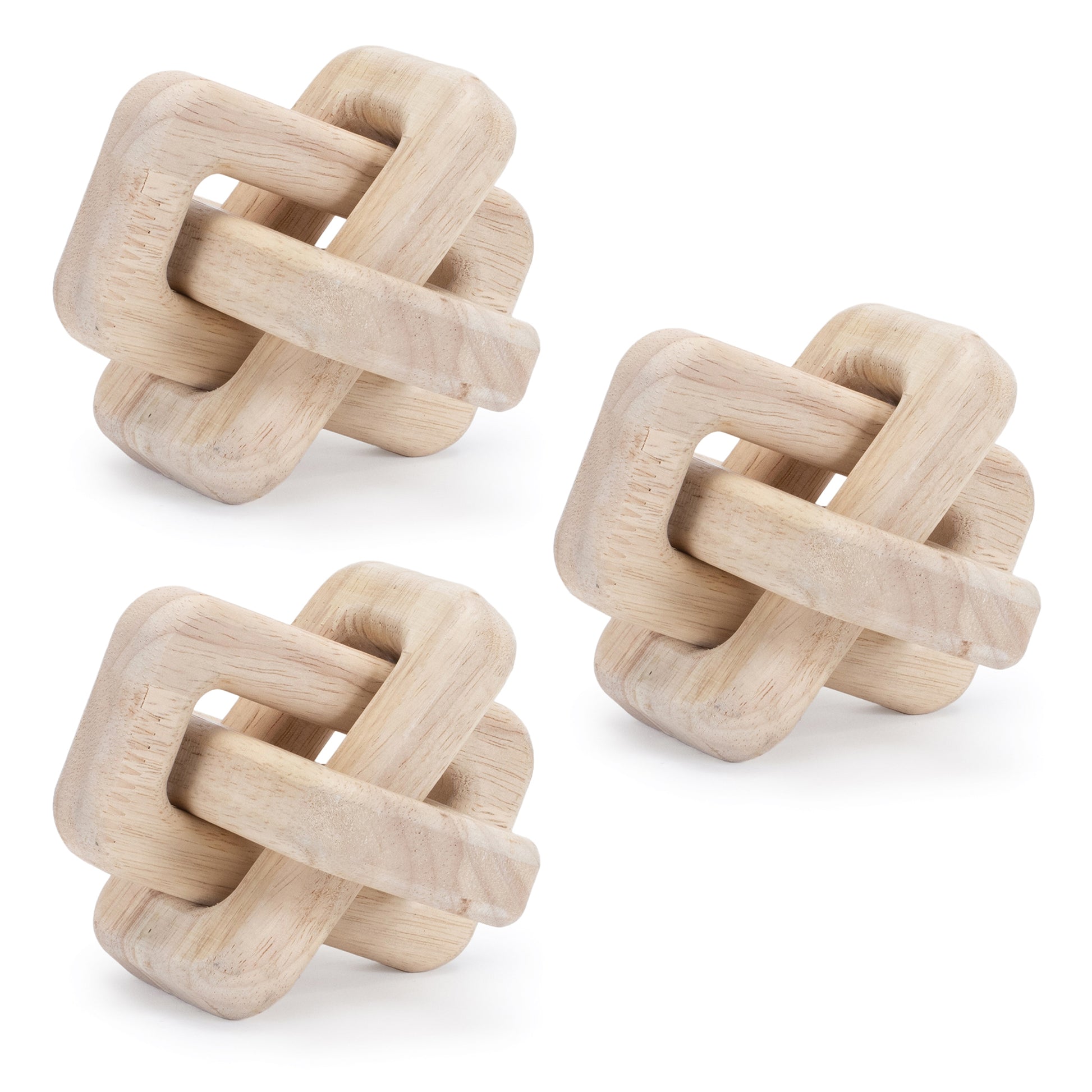 Oak Wood Square Link Decor (Set of 3)