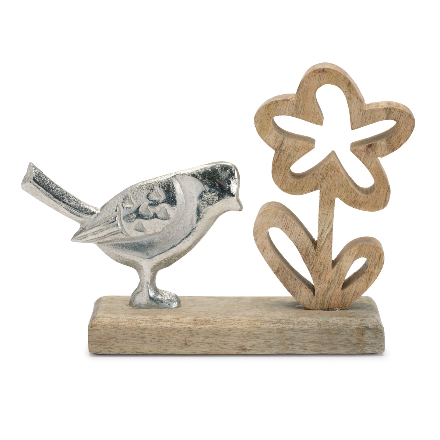 Bird and Flower on Base (Set of 2) 9.5"L x 6.75"H Wood/Metal