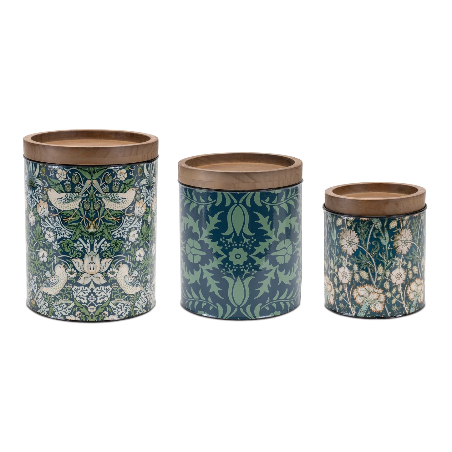 Canister (Set of 3) 6"D x 6.75"H, 7"D x 8.5"H, 8"D x 10"H Iron/Wood