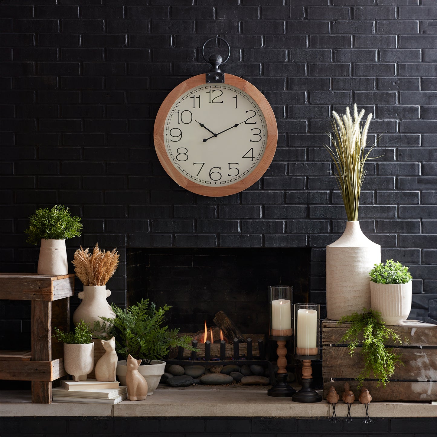 Round Wood Wall Clock Under Glass 23.75"D