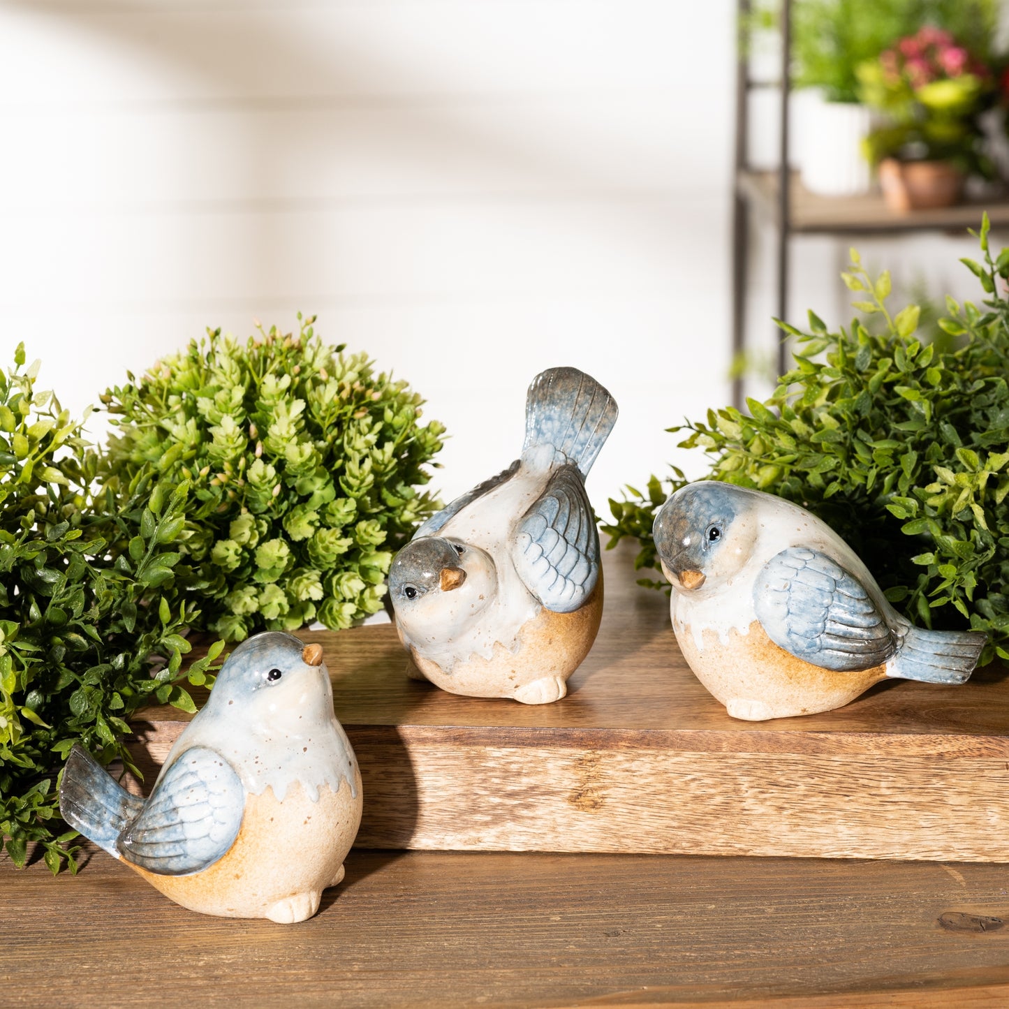 Ceramic Bird Figurines with Unglazed Accents (Set of 3)