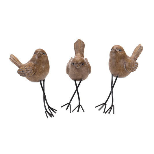 Bird Shelf Sitter (Set of 6) 6.5"H, 7"H, 9"H Resin/Metal