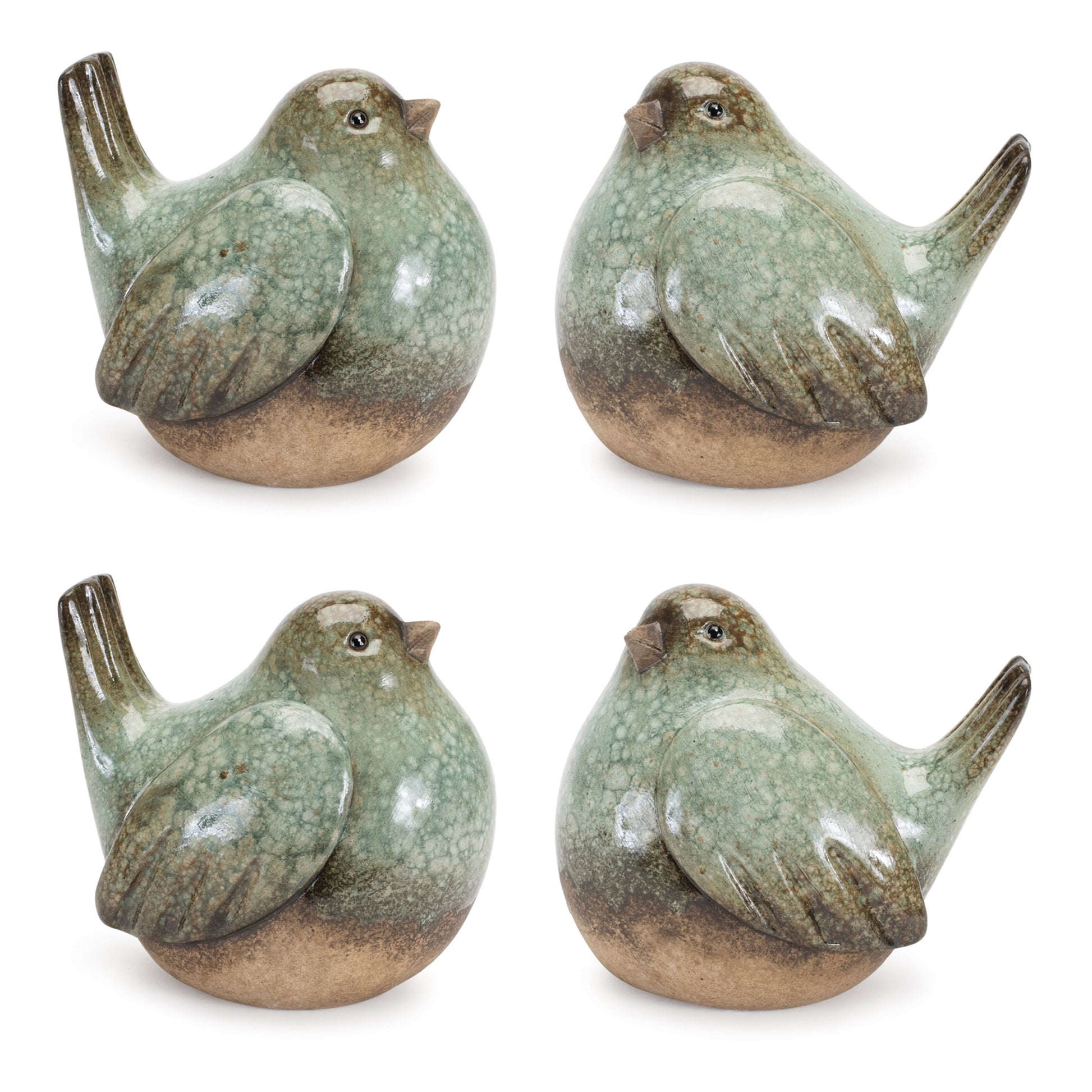 Ceramic Bird Figurines with Unglazed Accents (Set of 4)
