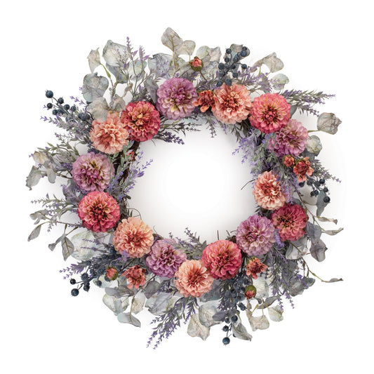 Mixed Zinnia Wreath 24"D Polyester/Twig