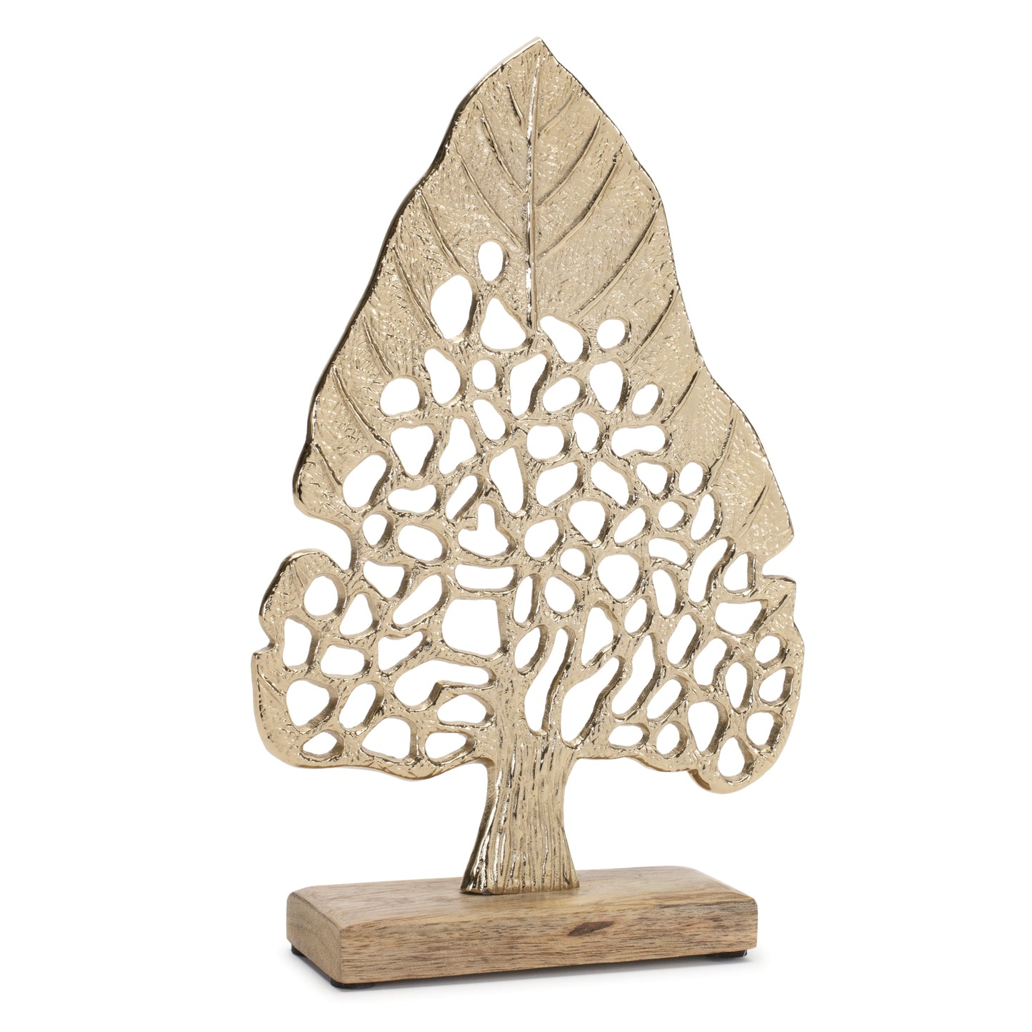 Modern Metal Leaf Tree on Wood Base (Set of 2)